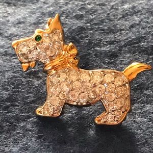 Swarovski crystal & gold Scottie dog pin 1”